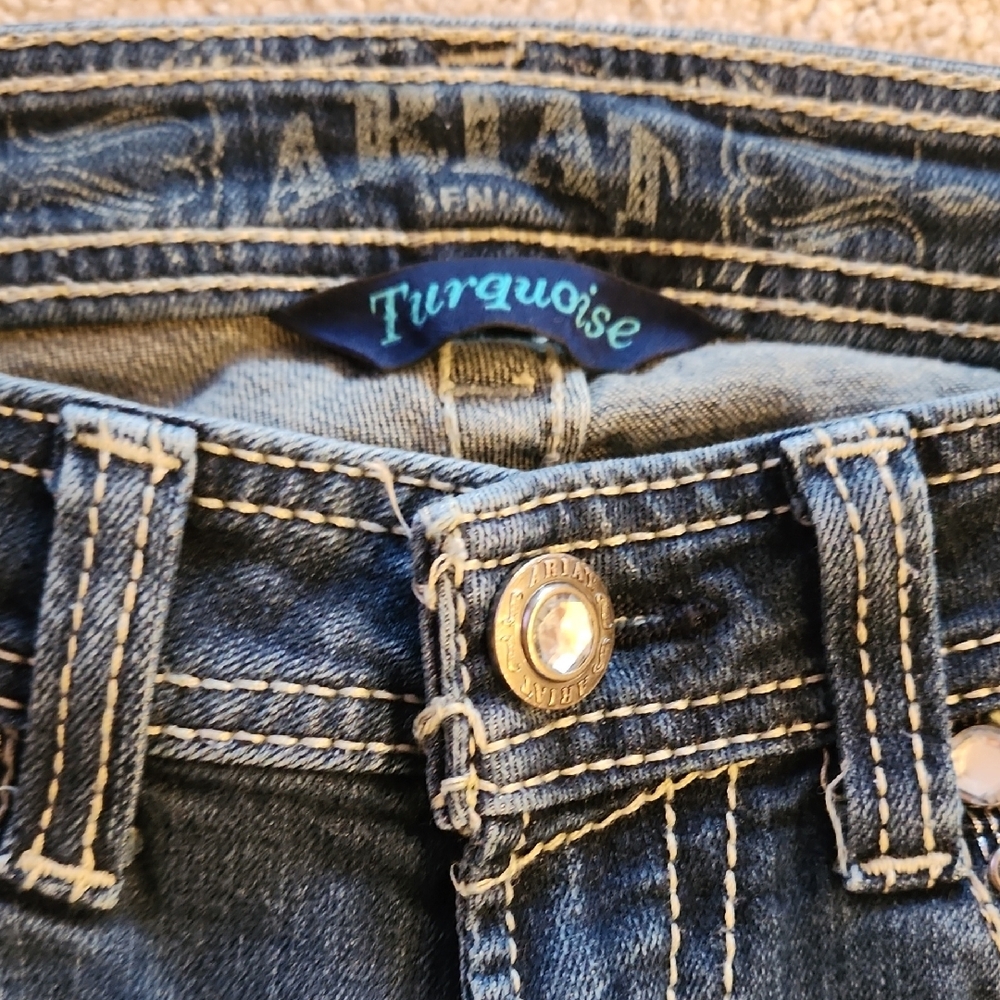Ariat Turuoise Blue Women's Studded Denim Jeans 26R - Picture 4 of 14